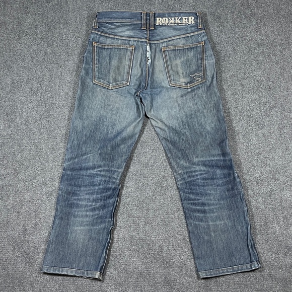 Vintage Y2K Rokker 30x29 Blue Schoeller Dynatec Motorcycle Denim Jeans 0657 - Picture 1 of 13